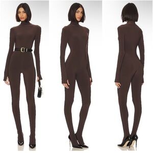 NEW NWT Norma Kamali Slim Fit Turtle Catsuit With Footsie in Chocolate